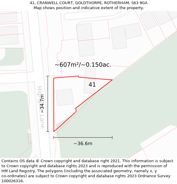 41, CRANWELL COURT, GOLDTHORPE, ROTHERHAM, S63 9GA: Plot and title map