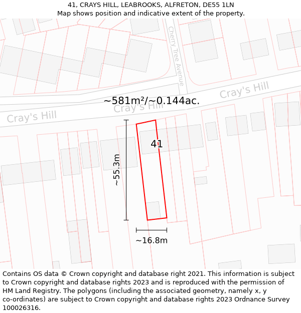 41, CRAYS HILL, LEABROOKS, ALFRETON, DE55 1LN: Plot and title map