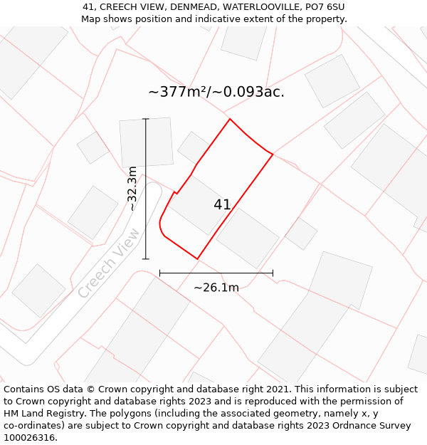 41, CREECH VIEW, DENMEAD, WATERLOOVILLE, PO7 6SU: Plot and title map