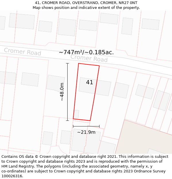 41, CROMER ROAD, OVERSTRAND, CROMER, NR27 0NT: Plot and title map