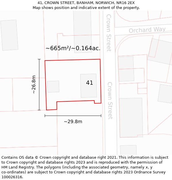 41, CROWN STREET, BANHAM, NORWICH, NR16 2EX: Plot and title map