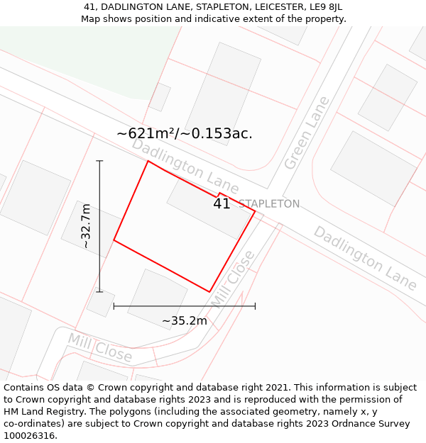 41, DADLINGTON LANE, STAPLETON, LEICESTER, LE9 8JL: Plot and title map