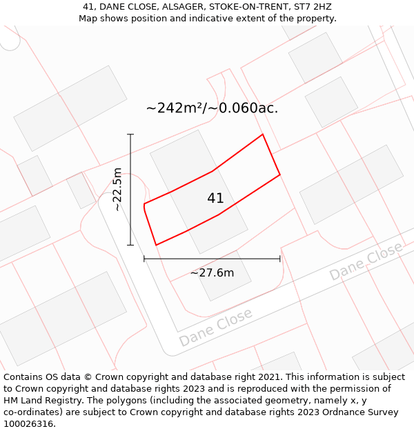 41, DANE CLOSE, ALSAGER, STOKE-ON-TRENT, ST7 2HZ: Plot and title map