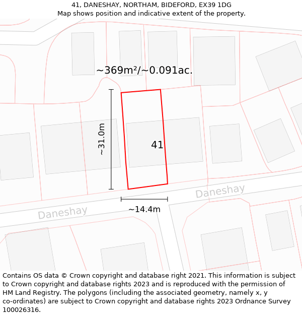 41, DANESHAY, NORTHAM, BIDEFORD, EX39 1DG: Plot and title map