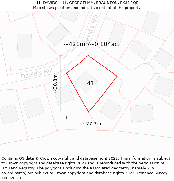 41, DAVIDS HILL, GEORGEHAM, BRAUNTON, EX33 1QF: Plot and title map