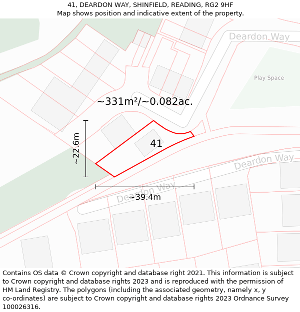 41, DEARDON WAY, SHINFIELD, READING, RG2 9HF: Plot and title map