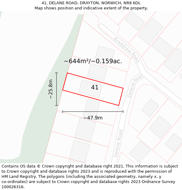 41, DELANE ROAD, DRAYTON, NORWICH, NR8 6DL: Plot and title map