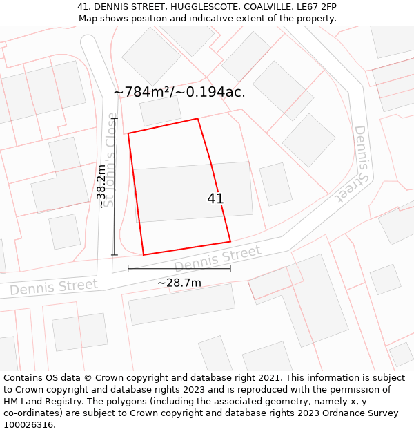 41, DENNIS STREET, HUGGLESCOTE, COALVILLE, LE67 2FP: Plot and title map