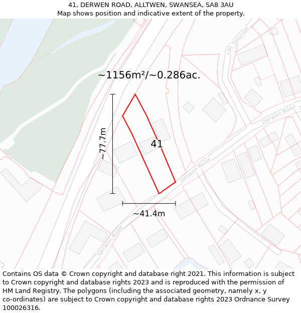 41, DERWEN ROAD, ALLTWEN, SWANSEA, SA8 3AU: Plot and title map