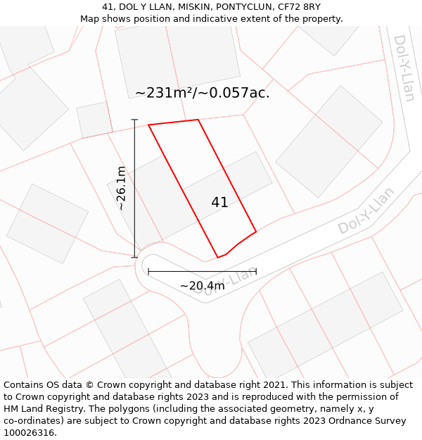 41, DOL Y LLAN, MISKIN, PONTYCLUN, CF72 8RY: Plot and title map