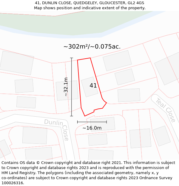 41, DUNLIN CLOSE, QUEDGELEY, GLOUCESTER, GL2 4GS: Plot and title map