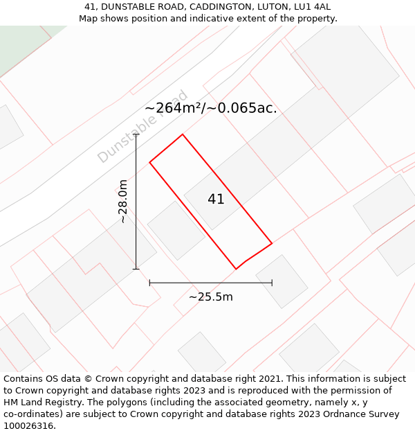 41, DUNSTABLE ROAD, CADDINGTON, LUTON, LU1 4AL: Plot and title map