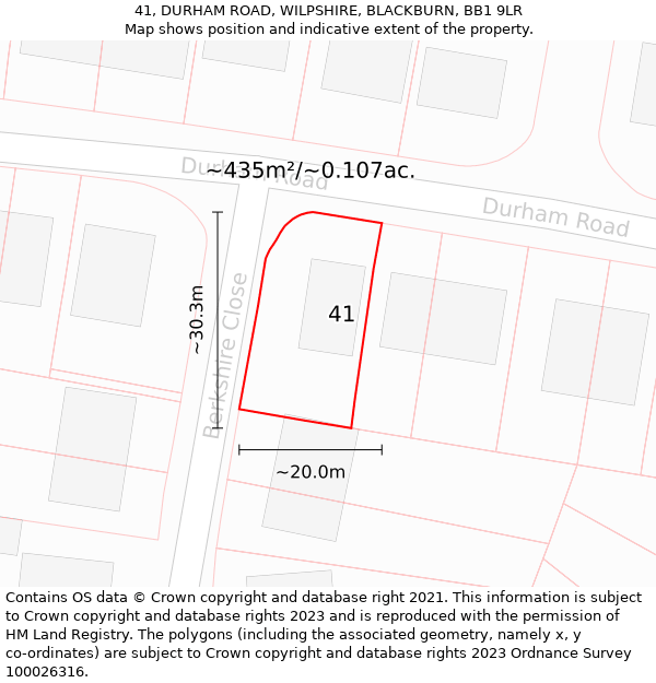 41, DURHAM ROAD, WILPSHIRE, BLACKBURN, BB1 9LR: Plot and title map