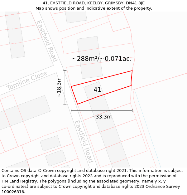 41, EASTFIELD ROAD, KEELBY, GRIMSBY, DN41 8JE: Plot and title map