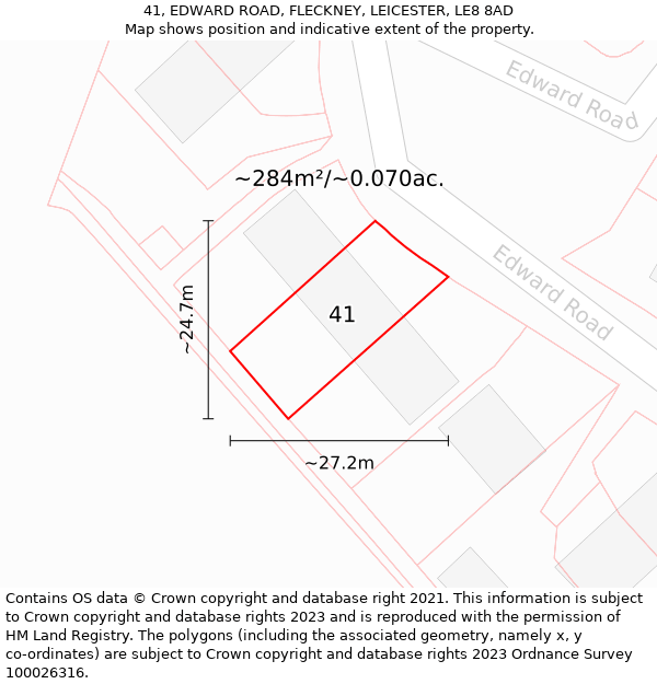 41, EDWARD ROAD, FLECKNEY, LEICESTER, LE8 8AD: Plot and title map