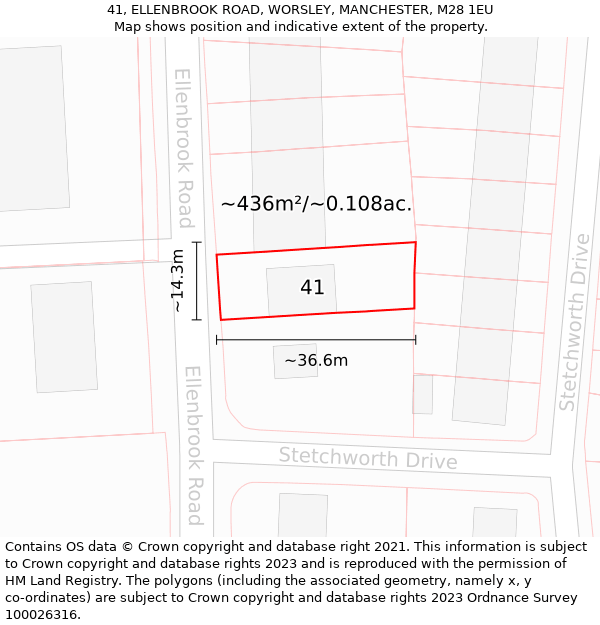 41, ELLENBROOK ROAD, WORSLEY, MANCHESTER, M28 1EU: Plot and title map