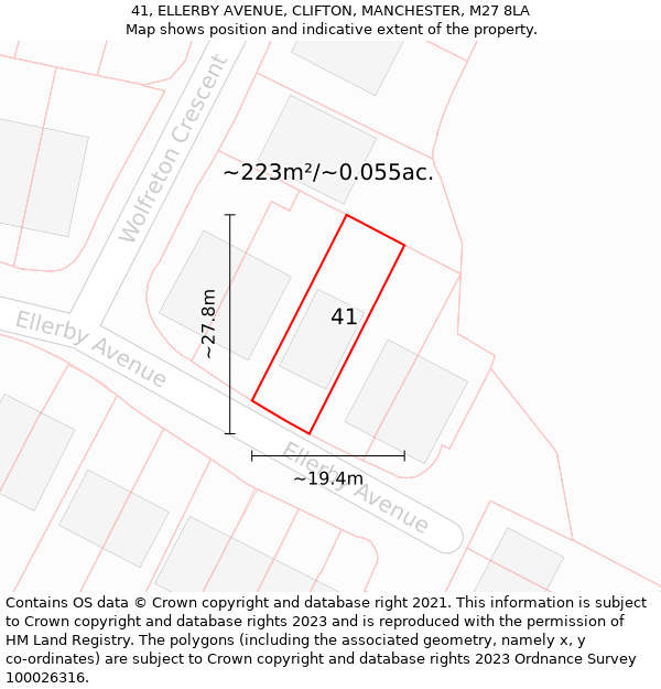 41, ELLERBY AVENUE, CLIFTON, MANCHESTER, M27 8LA: Plot and title map