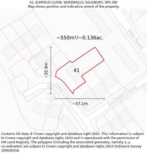 41, ELMFIELD CLOSE, WOODFALLS, SALISBURY, SP5 2BF: Plot and title map