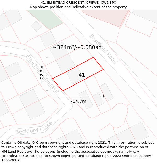 41, ELMSTEAD CRESCENT, CREWE, CW1 3PX: Plot and title map