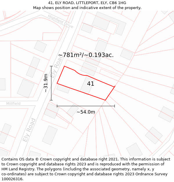 41, ELY ROAD, LITTLEPORT, ELY, CB6 1HG: Plot and title map