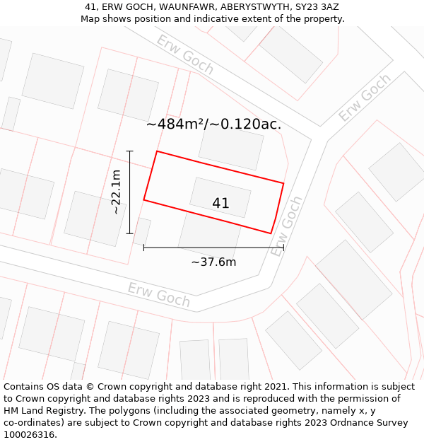 41, ERW GOCH, WAUNFAWR, ABERYSTWYTH, SY23 3AZ: Plot and title map