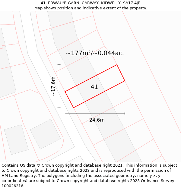 41, ERWAU'R GARN, CARWAY, KIDWELLY, SA17 4JB: Plot and title map