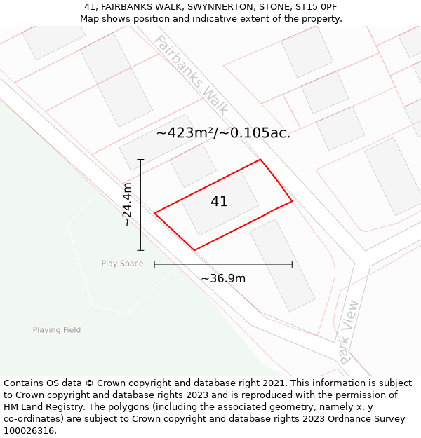 41, FAIRBANKS WALK, SWYNNERTON, STONE, ST15 0PF: Plot and title map