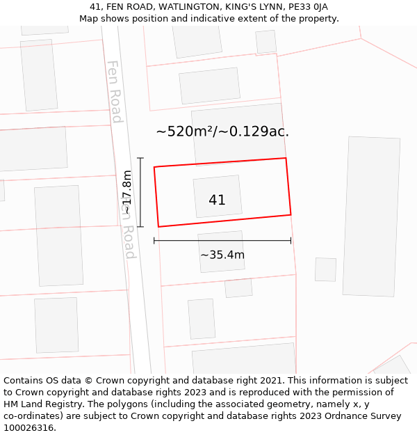 41, FEN ROAD, WATLINGTON, KING'S LYNN, PE33 0JA: Plot and title map