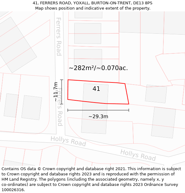 41, FERRERS ROAD, YOXALL, BURTON-ON-TRENT, DE13 8PS: Plot and title map