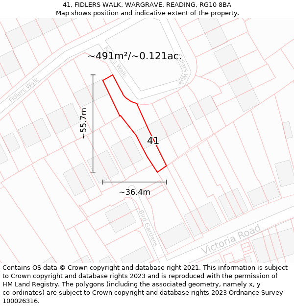 41, FIDLERS WALK, WARGRAVE, READING, RG10 8BA: Plot and title map