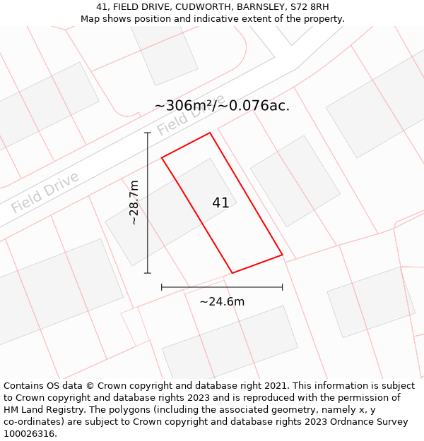 41, FIELD DRIVE, CUDWORTH, BARNSLEY, S72 8RH: Plot and title map