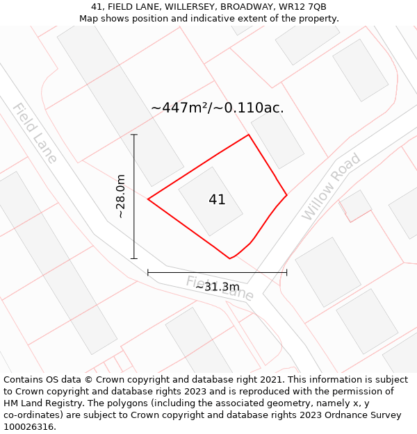 41, FIELD LANE, WILLERSEY, BROADWAY, WR12 7QB: Plot and title map