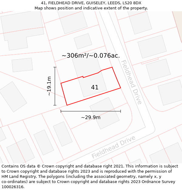 41, FIELDHEAD DRIVE, GUISELEY, LEEDS, LS20 8DX: Plot and title map