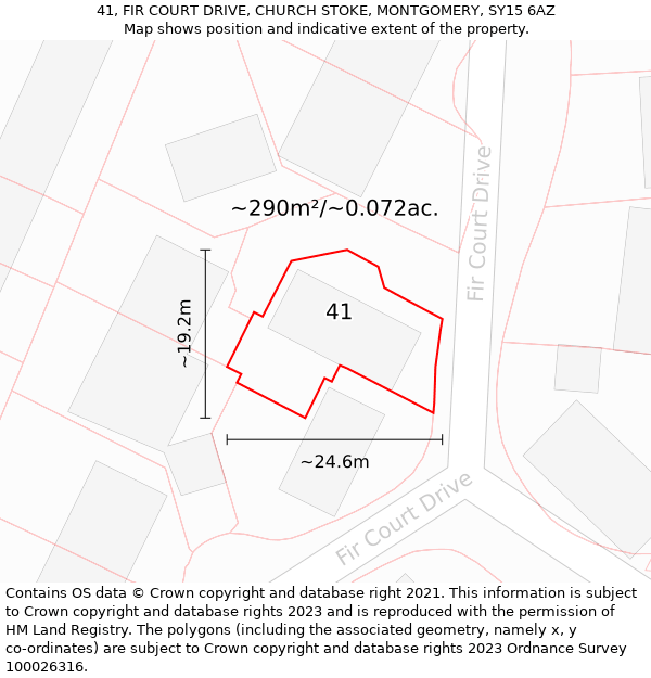 41, FIR COURT DRIVE, CHURCH STOKE, MONTGOMERY, SY15 6AZ: Plot and title map