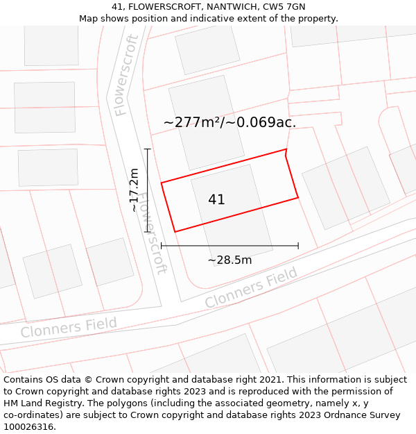 41, FLOWERSCROFT, NANTWICH, CW5 7GN: Plot and title map