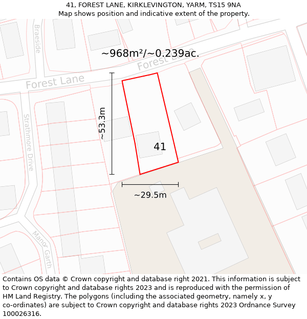 41, FOREST LANE, KIRKLEVINGTON, YARM, TS15 9NA: Plot and title map