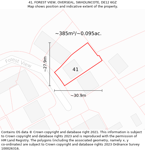 41, FOREST VIEW, OVERSEAL, SWADLINCOTE, DE12 6GZ: Plot and title map