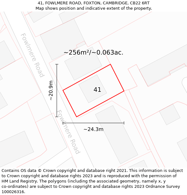 41, FOWLMERE ROAD, FOXTON, CAMBRIDGE, CB22 6RT: Plot and title map