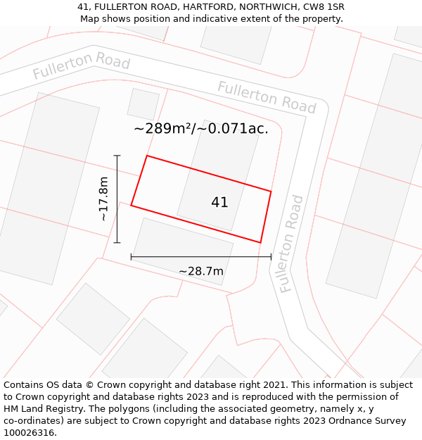 41, FULLERTON ROAD, HARTFORD, NORTHWICH, CW8 1SR: Plot and title map