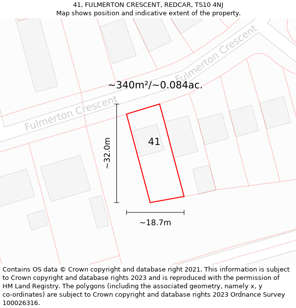 41, FULMERTON CRESCENT, REDCAR, TS10 4NJ: Plot and title map