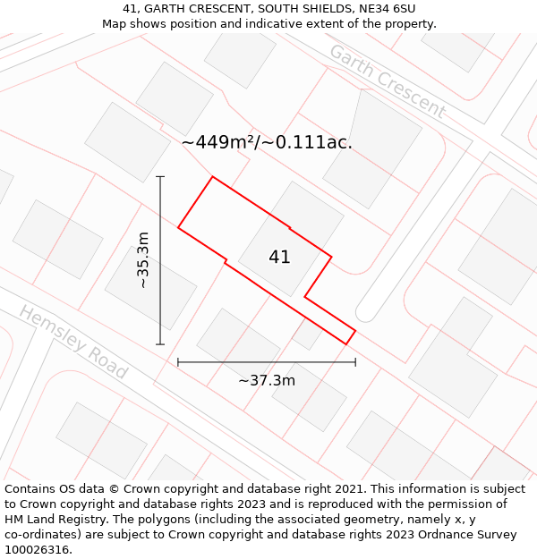 41, GARTH CRESCENT, SOUTH SHIELDS, NE34 6SU: Plot and title map