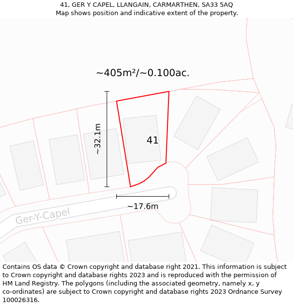 41, GER Y CAPEL, LLANGAIN, CARMARTHEN, SA33 5AQ: Plot and title map