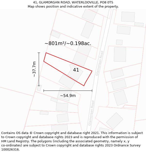 41, GLAMORGAN ROAD, WATERLOOVILLE, PO8 0TS: Plot and title map