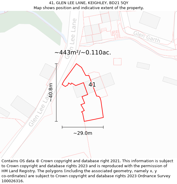 41, GLEN LEE LANE, KEIGHLEY, BD21 5QY: Plot and title map