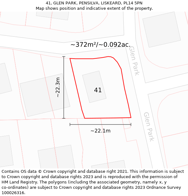 41, GLEN PARK, PENSILVA, LISKEARD, PL14 5PN: Plot and title map