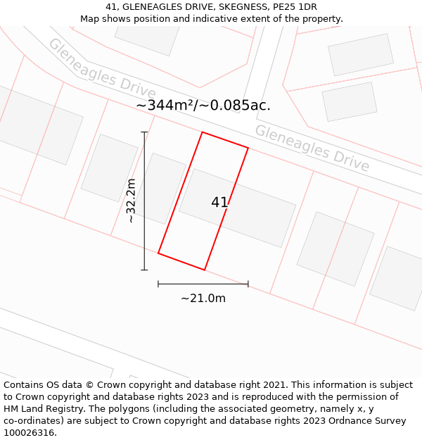 41, GLENEAGLES DRIVE, SKEGNESS, PE25 1DR: Plot and title map