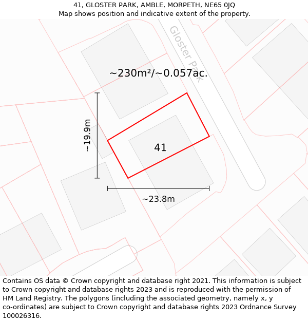 41, GLOSTER PARK, AMBLE, MORPETH, NE65 0JQ: Plot and title map