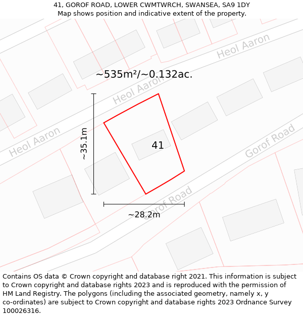 41, GOROF ROAD, LOWER CWMTWRCH, SWANSEA, SA9 1DY: Plot and title map