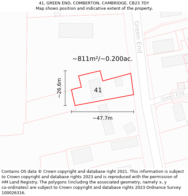 41, GREEN END, COMBERTON, CAMBRIDGE, CB23 7DY: Plot and title map