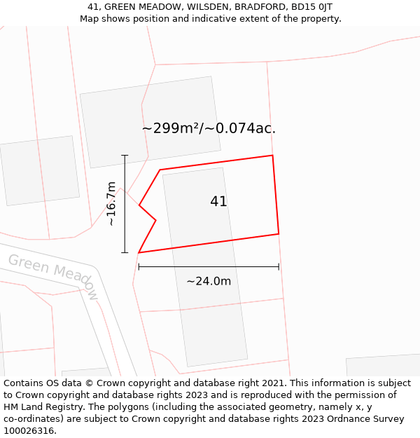 41, GREEN MEADOW, WILSDEN, BRADFORD, BD15 0JT: Plot and title map